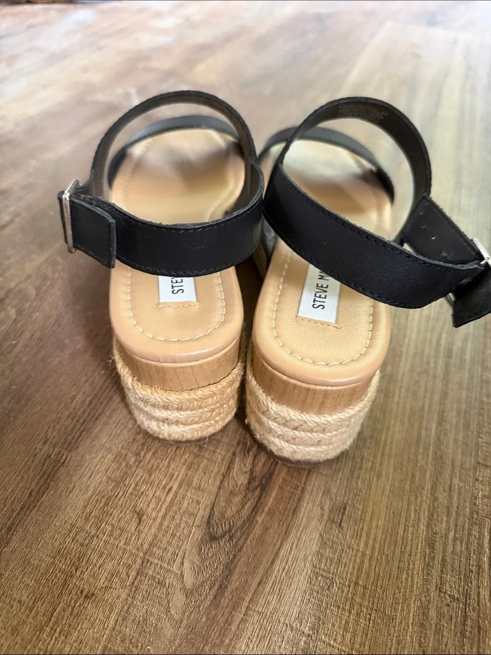 Steve Madden Black Double-Band Espadrille Platform Sandals Size 7 Minimalist